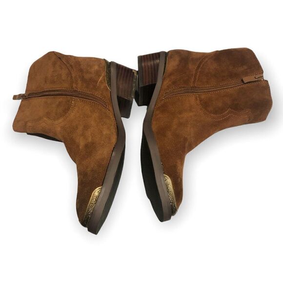 Very Volatile GALVESTON Metallic Toe Kick Suede Booties Western Cowboy Zip Brown - Picture 3 of 8